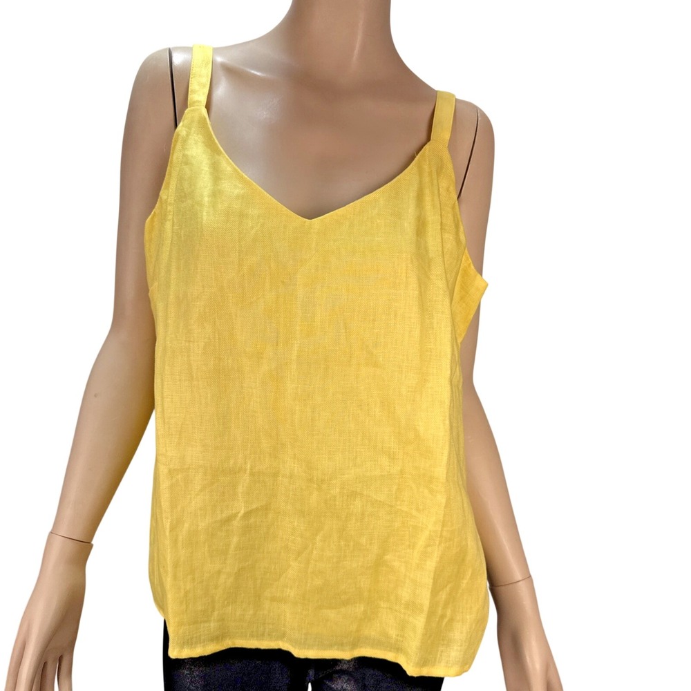 Boston Proper Polished Linen V-Neck‎ Tank Top Shirt Size XL Lemon Drop Yellow